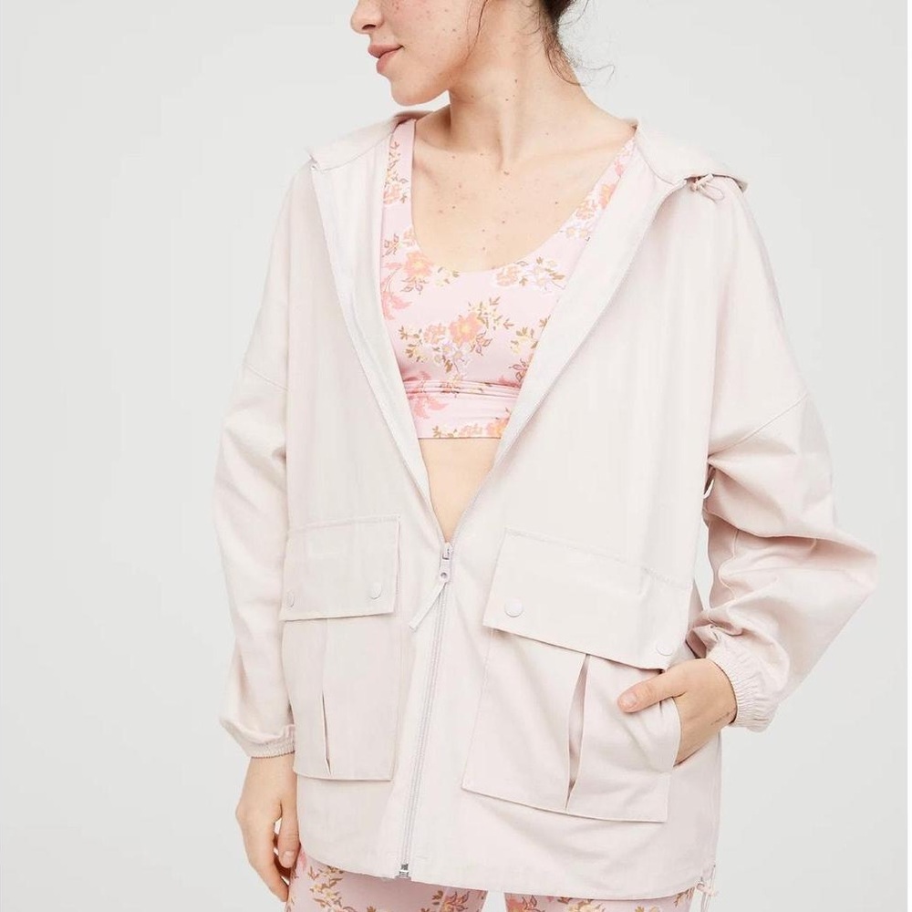 OFFLINE By Aerie Hooded Jacket Cargo Windbreaker Light Pink Plus Size XXL